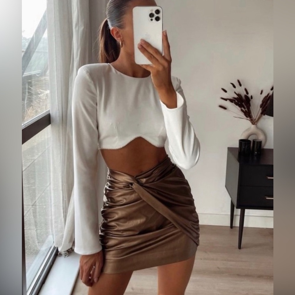 Zara bronze Draped High-waist mini skirt